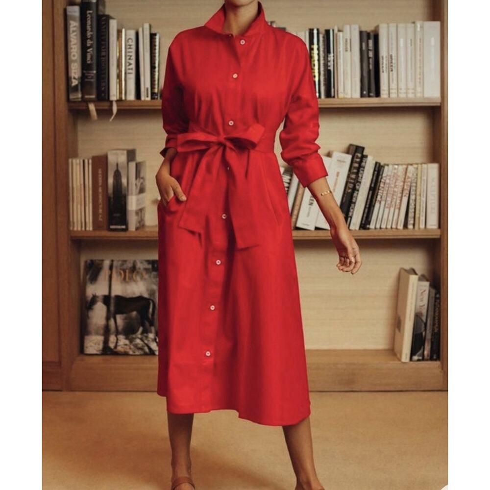 Daphne Wilde Stella Shirt Dress Red Cotton Luxury Belted US 4-8 Oversized Italy